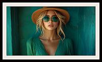 realistic blonde woman green chiffon pleated mid f09a8015-e8c7-48bc-87f9-af2ee1c68759 inPixio